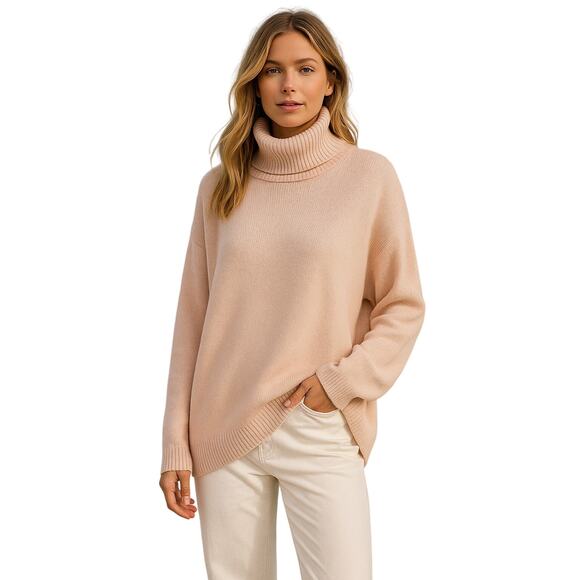 Topshop Oversized Minimalist Turtleneck Sweater Blush Pink Size L US 12 - Picture 1 of 5